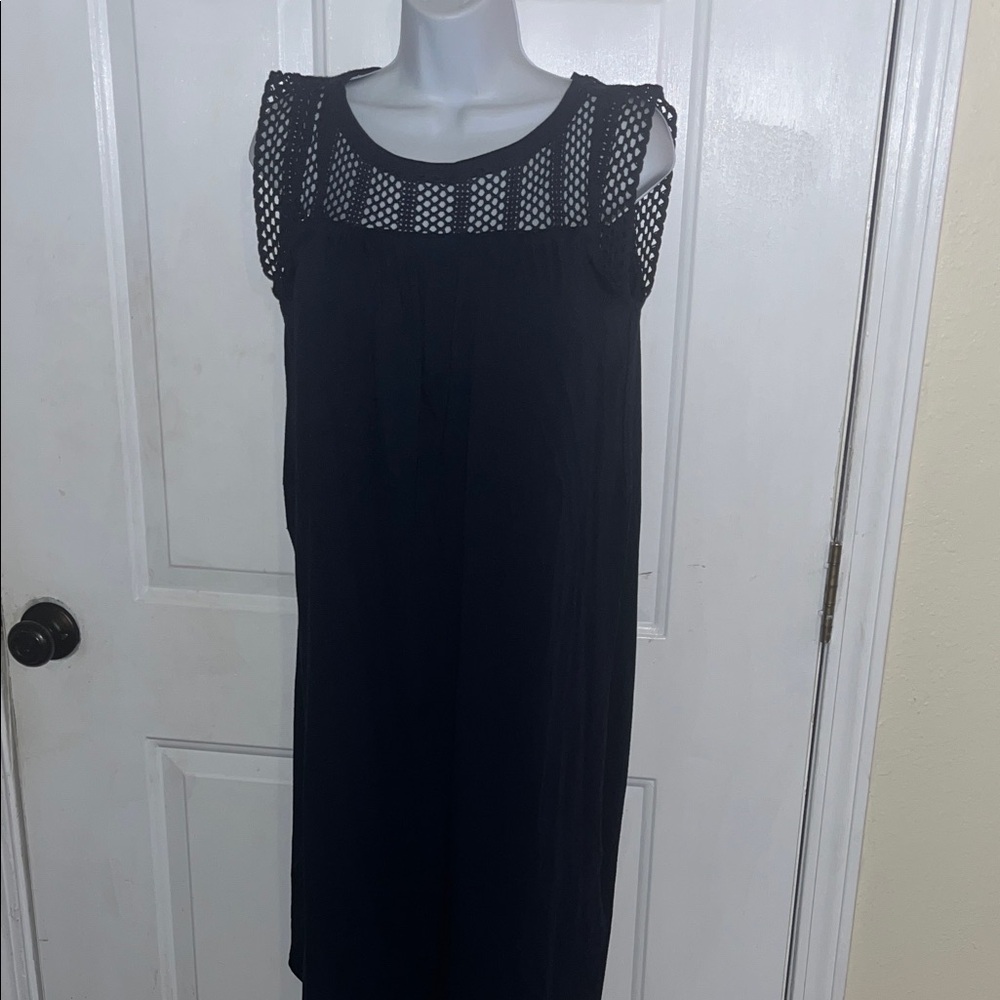 Sleeveless Navy Blue Dress with Mesh Detail